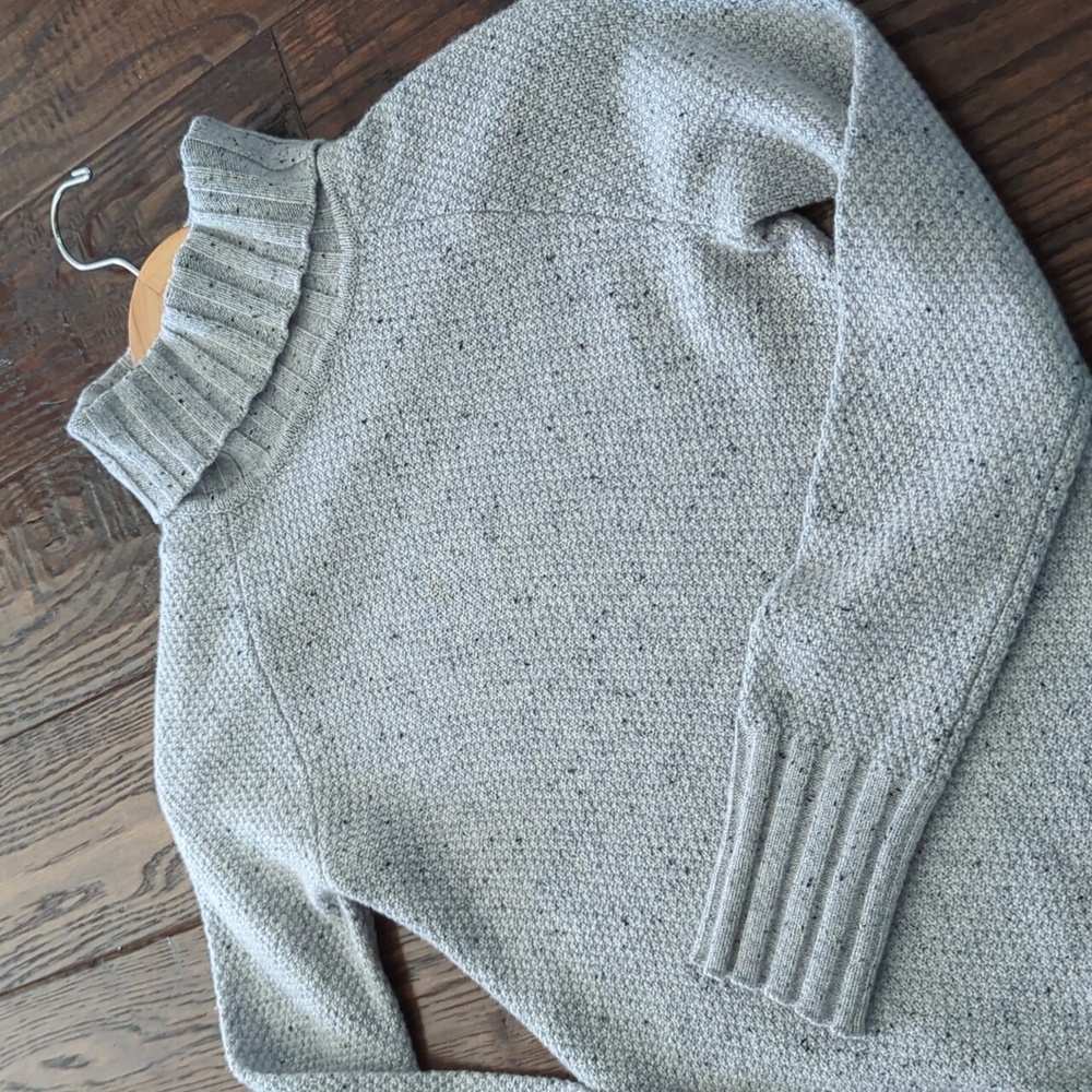 PURE AMICI I Light Grey & Black Marled Speckled Cashmere Turtle Neck Sweater, XS